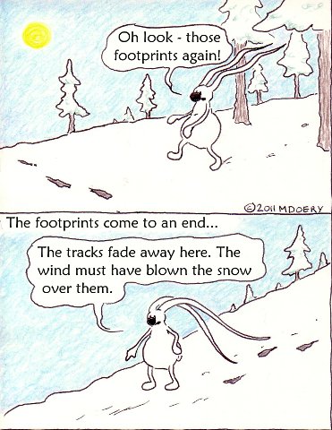 Little Bunny follows the footprints