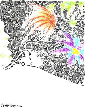Little Bunny sees colorful fireworks